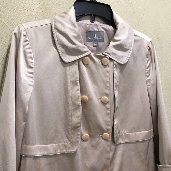 Olivia Hassler Women's Jacket Sz 95 US 6 Tan Faux Double Breasted Button Front - Picture 3 of 14